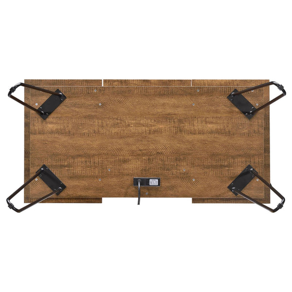 English Elm Rustic Amber Writing Desk with Hairpin Legs, Built-In Outlet, 4 Hidden Storages for Retro Charm and Functionality B062P153670