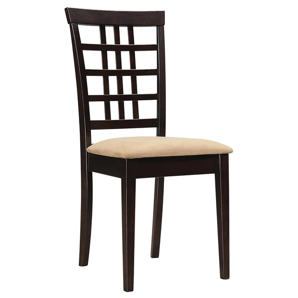 English Elm Cappuccino Lattice Back Side Chairs (Set of 2) — Two-Tone Wood Dining Seats with Peat Cushions, 37.25" H B062P153705