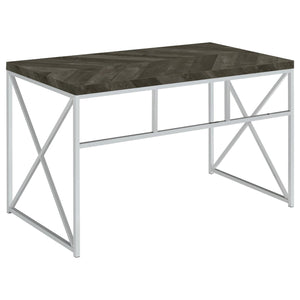 English Elm Rustic Modern Grey Herringbone Writing Desk with Chrome Accents — Durable Metal Frame, Sleek Office Style B062P153674