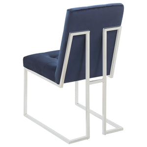 English Elm Blue Velvet Tufted Dining Chair Set of 2 – Plush Button-Back Velvet, Chrome Sled Legs, Modern Luxe B062P153702