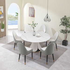 English Elm Fashion Modern Sintered Stone Dining Table Set - Retractable With 6 Solid Wood Chairs For Style W509S00095