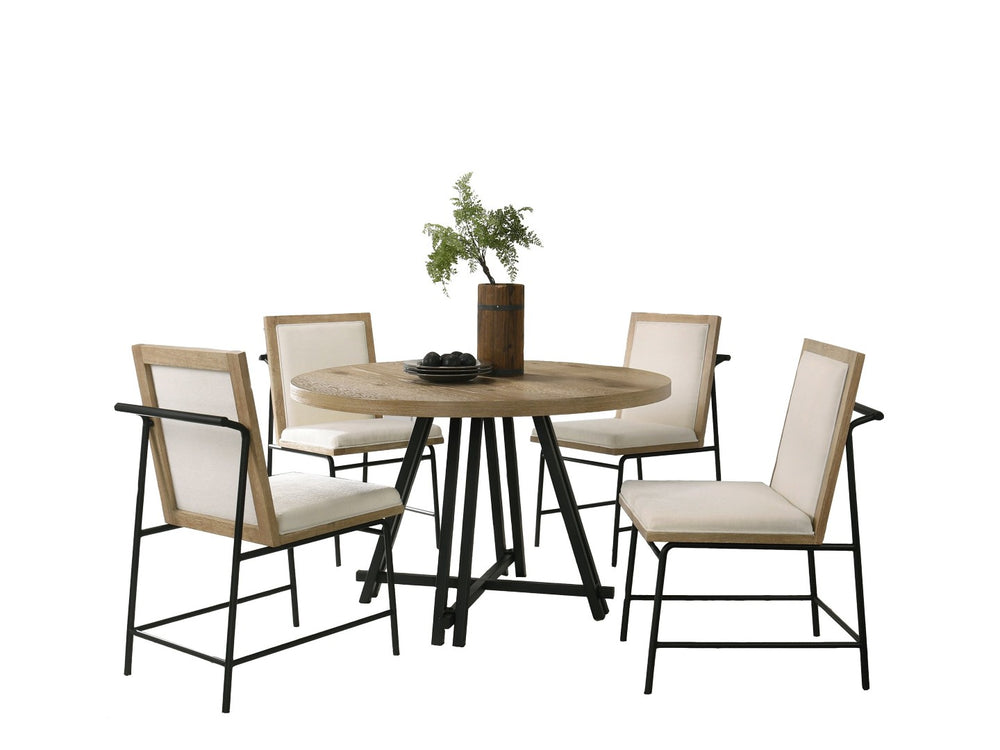 English Elm Tate Round Dining Set Seats Four with Distressed Oak Veneer Top and Cream Chairs B061S00796