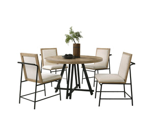 English Elm Tate Round Dining Set Seats Four with Distressed Oak Veneer Top and Cream Chairs B061S00796