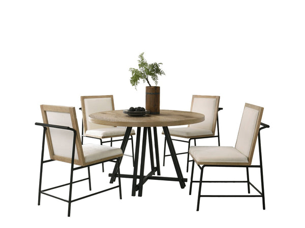 English Elm Tate Round Dining Set Seats Four with Distressed Oak Veneer Top and Cream Chairs B061S00796