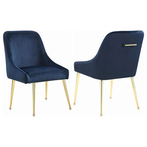 English Elm Dark Ink Blue Walmer Wingback Dining Chairs Set of 2 with Gold Brass Frame, Plush Upholstery & Handles B062P153694