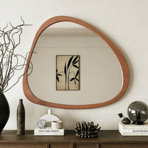 English Elm Solid Pine Asymmetrical Wall Mirror Walnut Stained Frame Mid-century Modern Decor W1435142944
