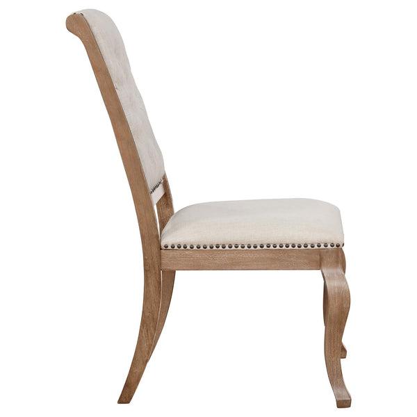 English Elm Cream Tufted Dining Chair Set Of 2 - Rustic Elegance With Barley Brown Frame & Nailhead Trim B062P153696