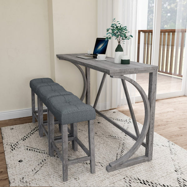 English Elm Bar Table Set with Stools Built-in Charging Outlet Industrial Loft Dining W1781P145876