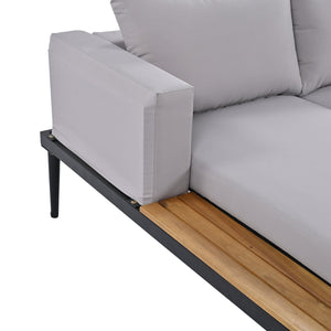 English Elm TOPMAX Modern Outdoor Daybed 2-in-1 Convertible Patio Chaise with Acacia Wood Side Tables, Washable Cushions, Sturdy Iron Frame Gray SP100013AAE