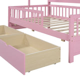 English Elm Wooden Twin Size House Bed With 2 Drawers,Kids Bed With Storage Shelf, Pink