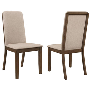 English Elm Latte Padded Side Chairs (Set of 2) — Medium Walnut Frame, High Back Comfort, Latte Twill Fabric Upholstery and Curved Legs for Dining Elegance B062P153697