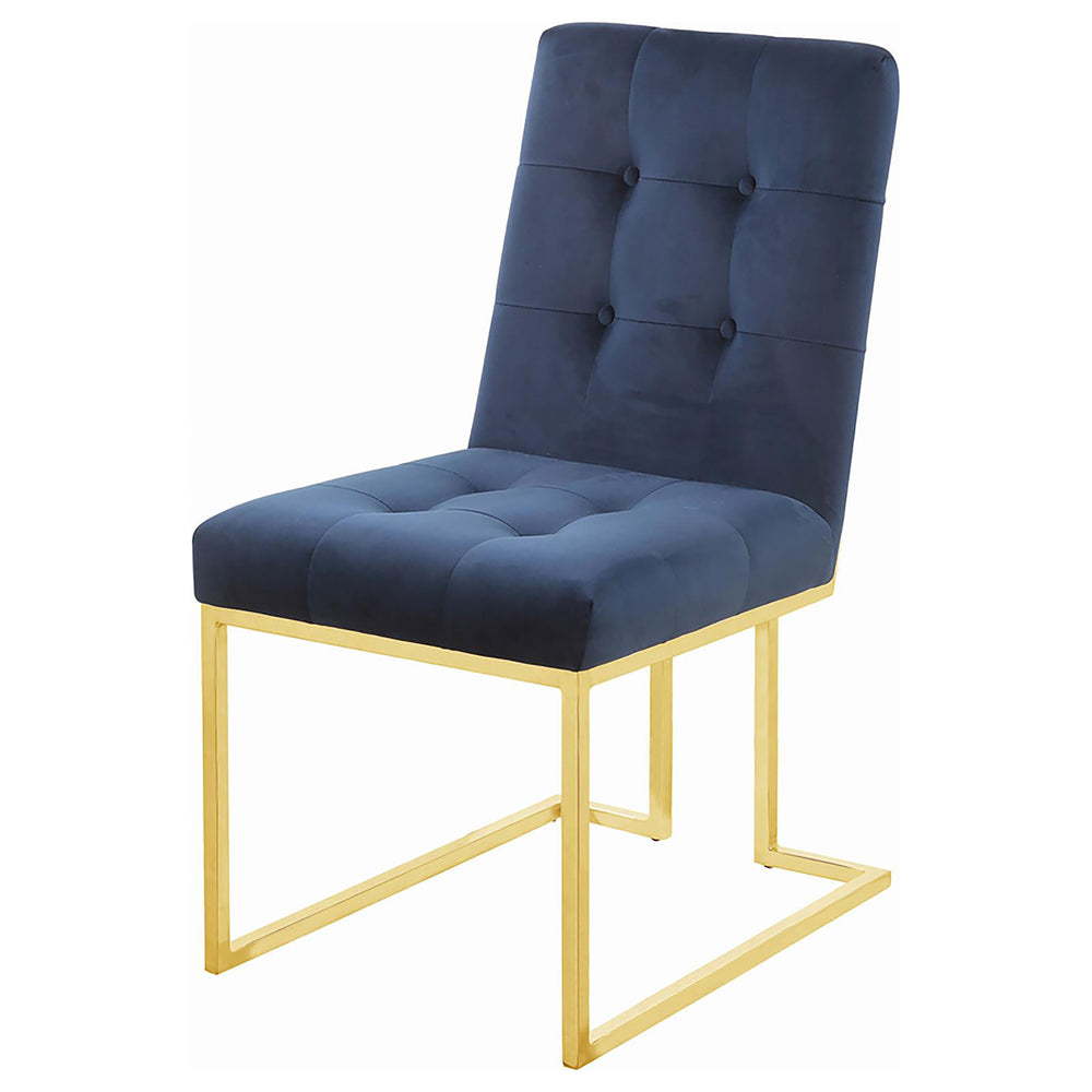 English Elm Tufted Velvet Dining Chair Set of 2 – Blue Button-Tufted Upholstered Seats with Chrome Sled Legs B062P153698