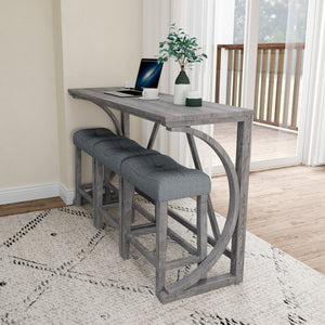 English Elm Bar Table Set with Stools Built-in Charging Outlet Industrial Loft Dining W1781P145876