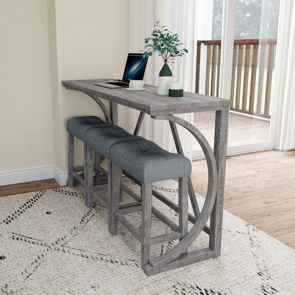 English Elm Bar Table Set with Stools Built-in Charging Outlet Industrial Loft Dining W1781P145876