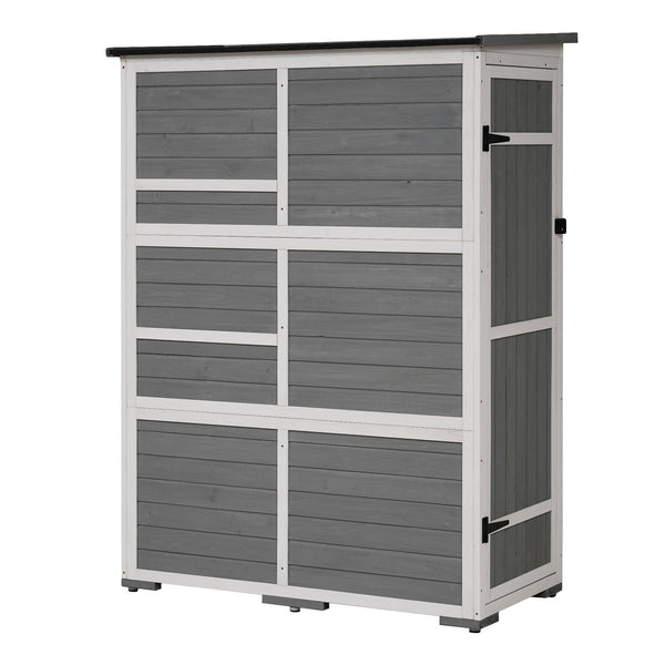 English Elm TOPMAX Outdoor 5.5ft Wood Storage Shed Cabinet with Waterproof Asphalt Roof, Lockable Doors, Sturdy White+gray SP100016AAE