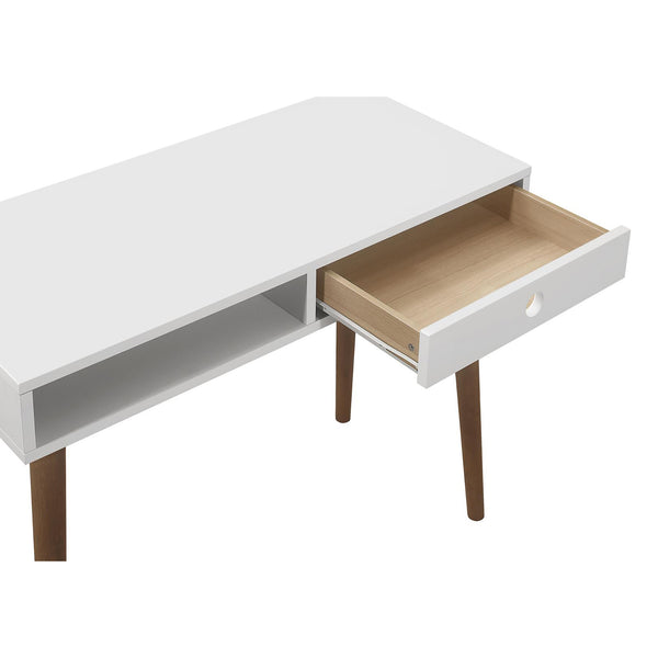 English Elm White White and Walnut 1-Drawer Writing Desk with Mid-Century Tapered Legs, Euro Glide Drawer, Retro Chic Finish B062P153672