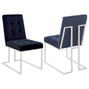 English Elm Blue Velvet Tufted Dining Chair Set of 2 – Plush Button-Back Velvet, Chrome Sled Legs, Modern Luxe B062P153702