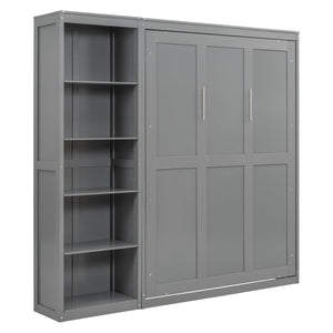 English Elm Full Size Murphy Wall Bed with Integrated Shelving Unit for Studio or Guest Room Gray LP000696AAE-2
