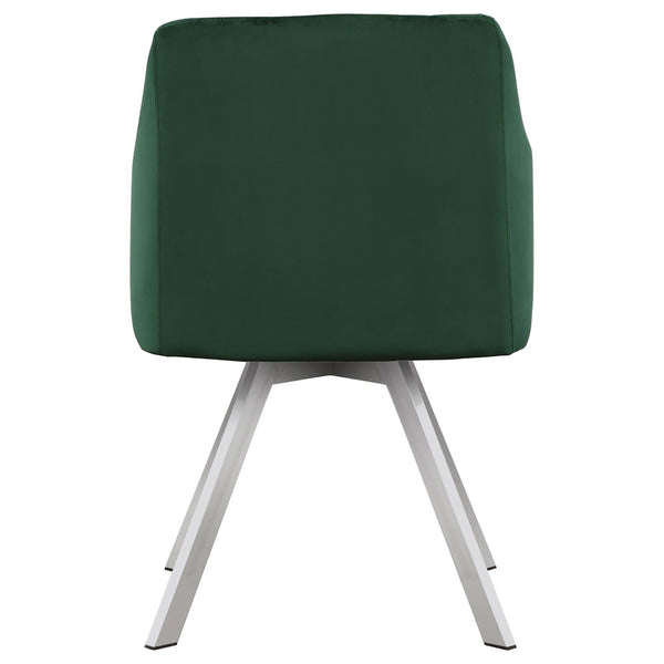 English Elm Green Velvet Channel Swivel Dining Chair with Sloped Arms, Midcentury Glam Bucket Seat on Chrome Legs B062P153687