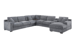 English Elm Celine Chenille Sectional Sofa with Chaise Cupholders and Built-in Charging Ports Light Gray B061S00806