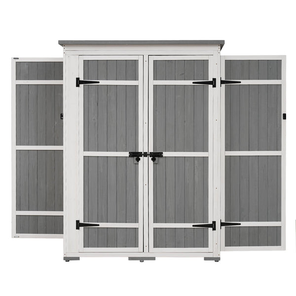English Elm TOPMAX Outdoor 5.5ft Wood Storage Shed Cabinet with Waterproof Asphalt Roof, Lockable Doors, Sturdy White+gray SP100016AAE