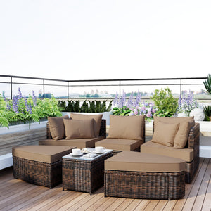 English Elm TOPMAX 6-Piece Patio Conversation Sofa Set with Modular Seating, Thick Cushions & Tempered Glass Table Brown SP100020AAE