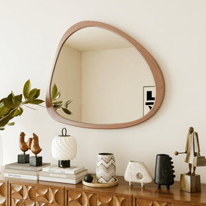 English Elm Solid Pine Asymmetrical Wall Mirror Walnut Stained Frame Mid-century Modern Decor W1435142944