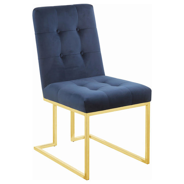 English Elm Tufted Velvet Dining Chair Set of 2 – Blue Button-Tufted Upholstered Seats with Chrome Sled Legs B062P153698