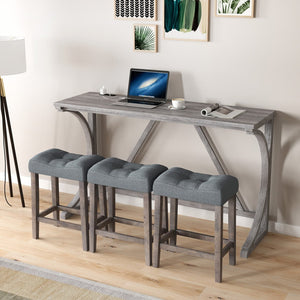 English Elm Bar Table Set with Stools Built-in Charging Outlet Industrial Loft Dining W1781P145876