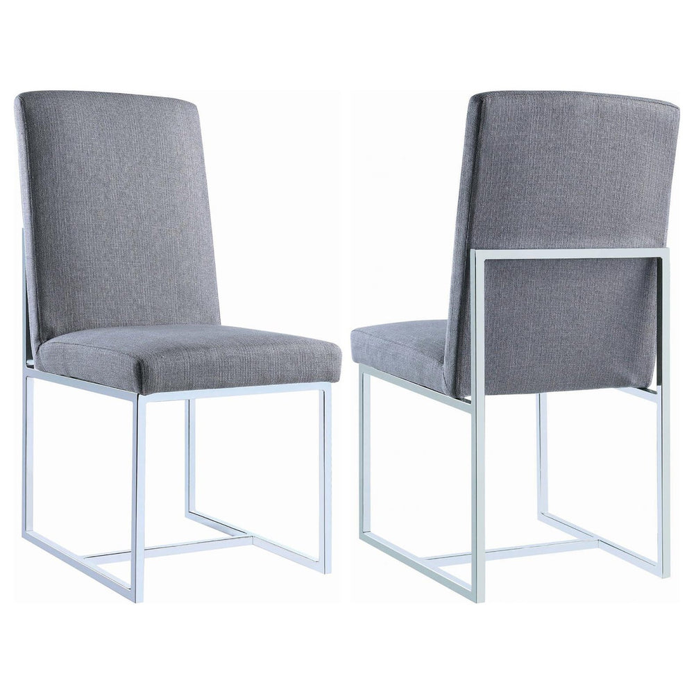 English Elm Grey Cube Base Dining Chair Set of 2 - Modern Grey Fabric Seating, Chrome Cubic Metal Base, Sleek Comfort for Guests B062P153695