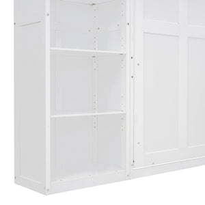 English Elm Full Size Murphy Wall Bed with Integrated Shelving Unit for Studio or Guest Room White LP000696AAK-2