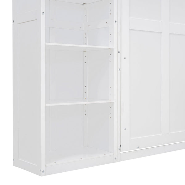 English Elm Full Size Murphy Wall Bed with Integrated Shelving Unit for Studio or Guest Room White LP000696AAK-2