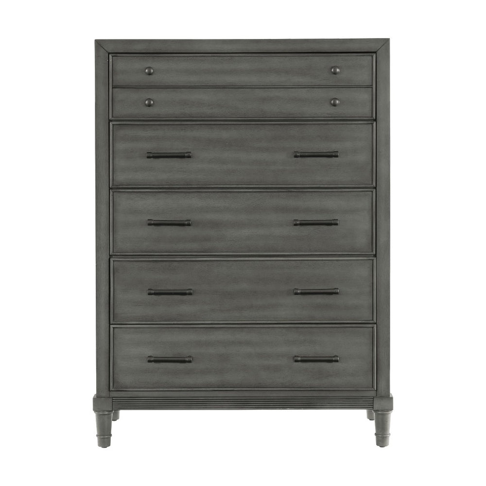 English Elm Modern Five Drawer Chest Gray Finish Dovetail Joints Bronze Hardware Bedroom Storage B011P154899
