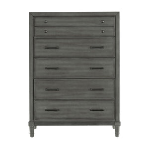 English Elm Modern Five Drawer Chest Gray Finish Dovetail Joints Bronze Hardware Bedroom Storage B011P154899