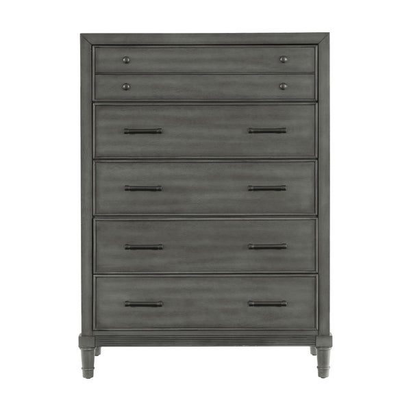 English Elm Modern Five Drawer Chest Gray Finish Dovetail Joints Bronze Hardware Bedroom Storage B011P154899