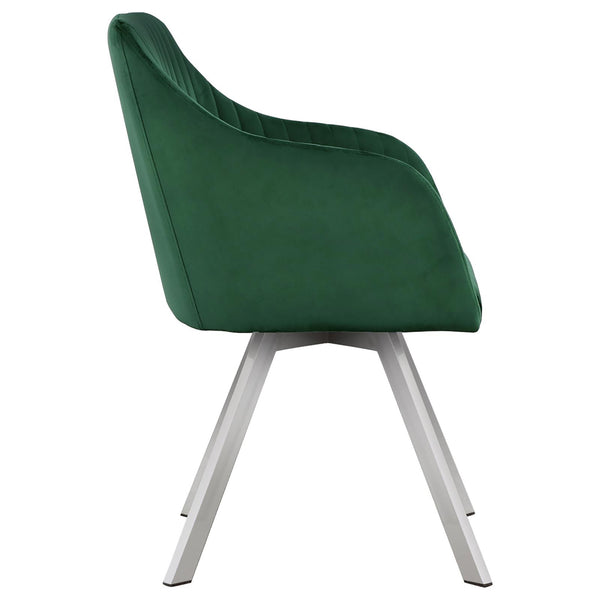 English Elm Green Velvet Channel Swivel Dining Chair with Sloped Arms, Midcentury Glam Bucket Seat on Chrome Legs B062P153687