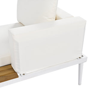 English Elm TOPMAX Modern Outdoor Daybed 2-in-1 Convertible Patio Chaise with Acacia Wood Side Tables, Washable Cushions, Sturdy Iron Frame Beige SP100013AAA