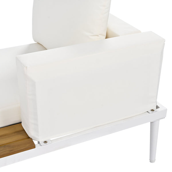 English Elm TOPMAX Modern Outdoor Daybed 2-in-1 Convertible Patio Chaise with Acacia Wood Side Tables, Washable Cushions, Sturdy Iron Frame Beige SP100013AAA