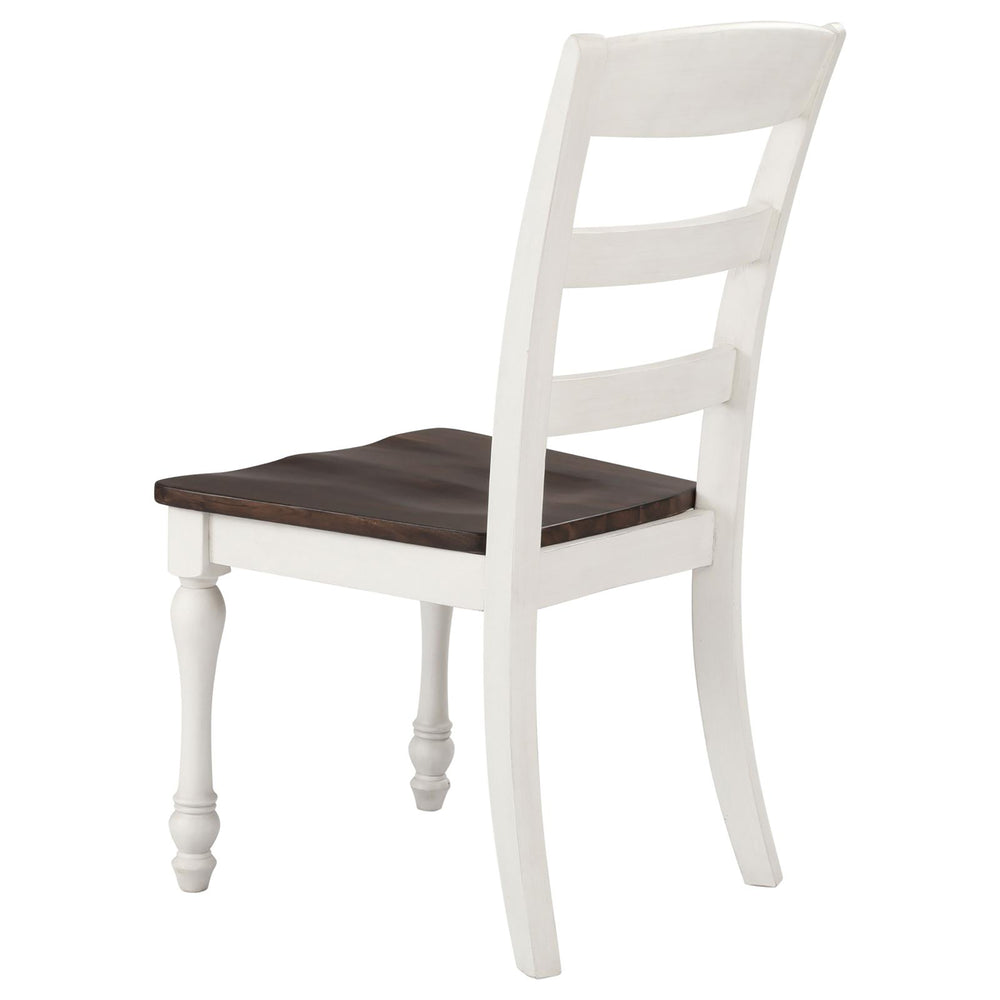English Elm Dark Cocoa Dual-Tone Ladder Back Side Chair Set of 2 — Solid Wood, Saddle Seat, Turned Legs, Farmhouse Charm B062P153703