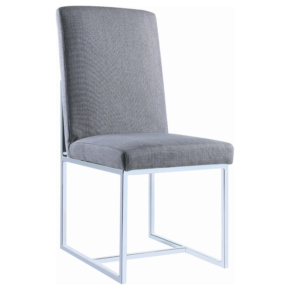 English Elm Grey Cube Base Dining Chair Set of 2 - Modern Grey Fabric Seating, Chrome Cubic Metal Base, Sleek Comfort for Guests B062P153695