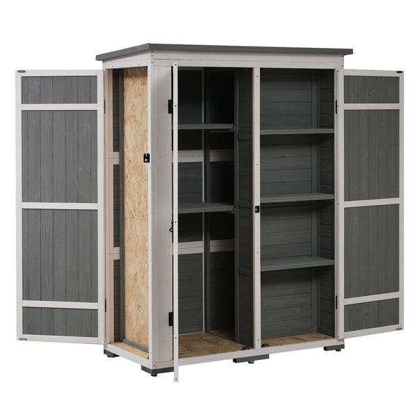 English Elm TOPMAX Outdoor 5.5ft Wood Storage Shed Cabinet with Waterproof Asphalt Roof, Lockable Doors, Sturdy White+gray SP100016AAE