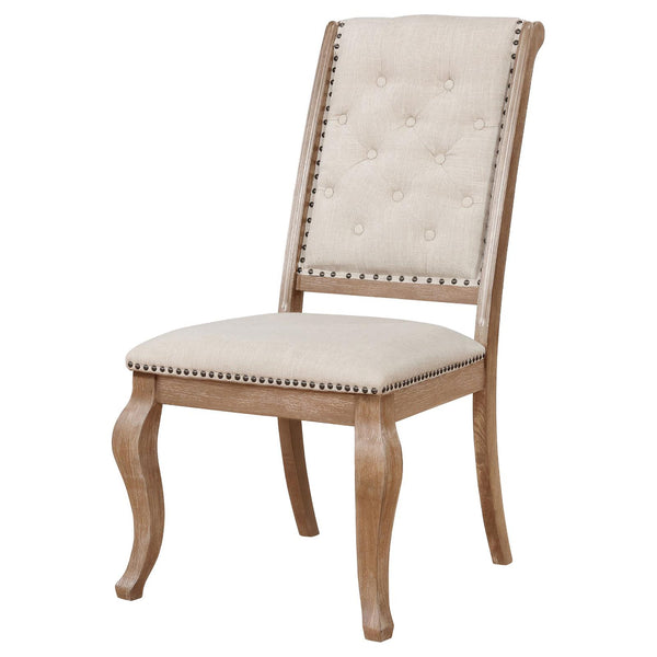 English Elm Cream Tufted Dining Chair Set Of 2 - Rustic Elegance With Barley Brown Frame & Nailhead Trim B062P153696