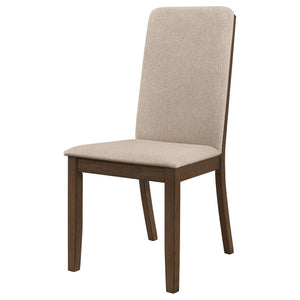 English Elm Latte Padded Side Chairs (Set of 2) — Medium Walnut Frame, High Back Comfort, Latte Twill Fabric Upholstery and Curved Legs for Dining Elegance B062P153697
