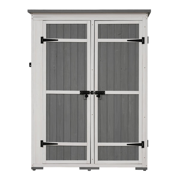 English Elm TOPMAX Outdoor 5.5ft Wood Storage Shed Cabinet with Waterproof Asphalt Roof, Lockable Doors, Sturdy White+gray SP100016AAE