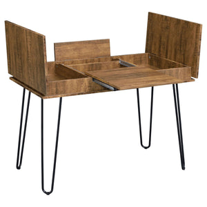 English Elm Rustic Amber Writing Desk with Hairpin Legs, Built-In Outlet, 4 Hidden Storages for Retro Charm and Functionality B062P153670