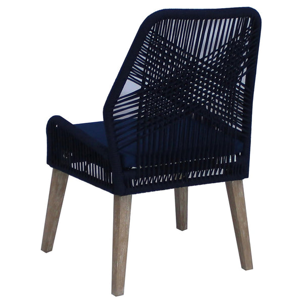 English Elm Dark Navy Woven Rope Side Chairs (Set of 2) — Coastal Rustic Diamond Back, Weathered Wash Legs, Mahogany Frame B062P153708