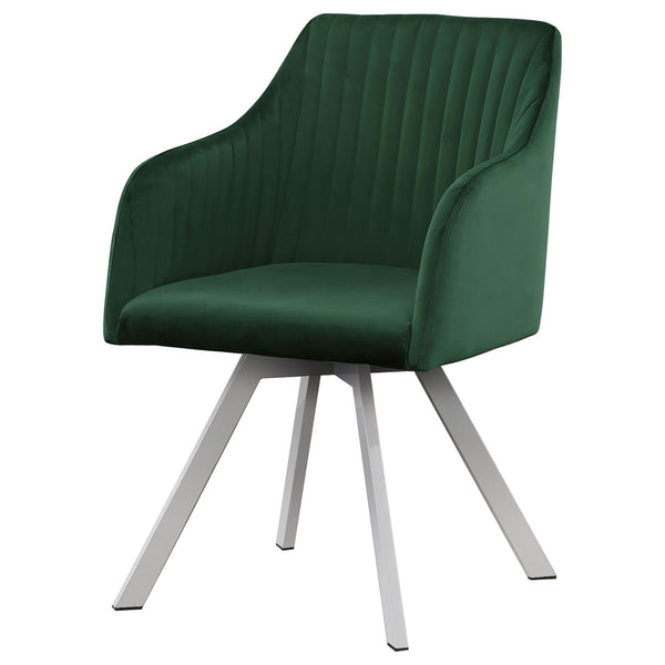 English Elm Green Velvet Channel Swivel Dining Chair with Sloped Arms, Midcentury Glam Bucket Seat on Chrome Legs B062P153687
