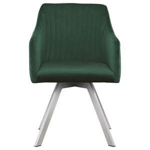 English Elm Green Velvet Channel Swivel Dining Chair with Sloped Arms, Midcentury Glam Bucket Seat on Chrome Legs B062P153687