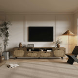 Hearth and Haven TV Stand for TVs up to 65" with 2 Doors, 2 Drawers and Rattan Accent, Brown W1983140257