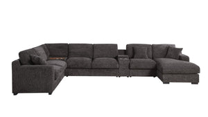 English Elm Celine Chenille Sectional Sofa with Chaise Cupholders and Built-in Charging Ports Gray B061S00805